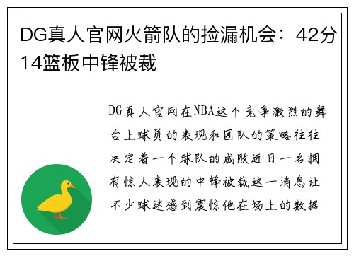 DG真人官网火箭队的捡漏机会：42分14篮板中锋被裁