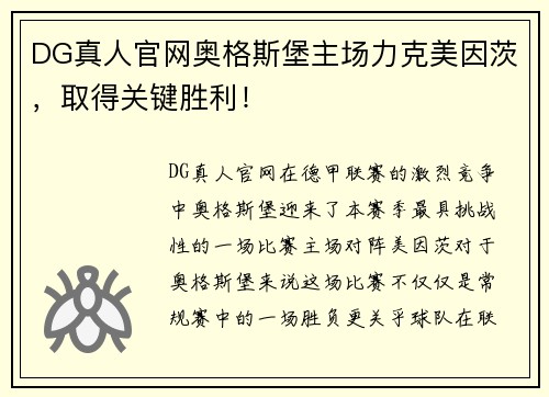 DG真人官网奥格斯堡主场力克美因茨，取得关键胜利！